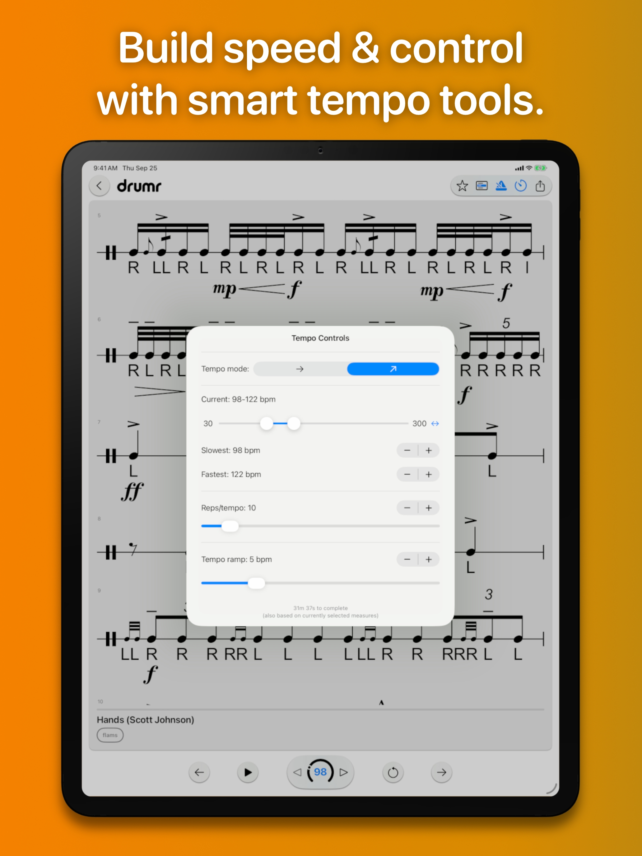 Drumr on iPad - Playlist management